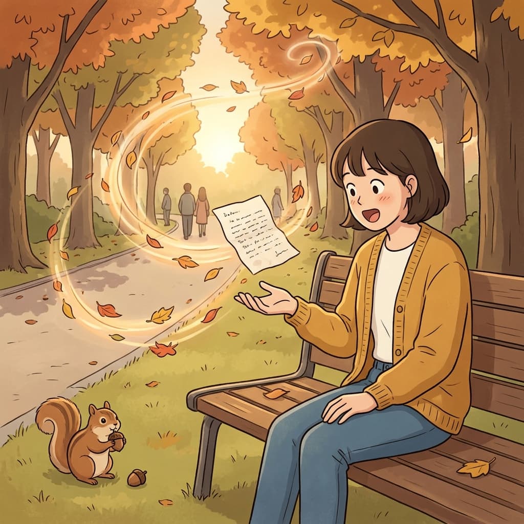 바람이 훅 부는 순간, 놓쳤던 편지가 딱 그녀 손으로 돌아왔다.