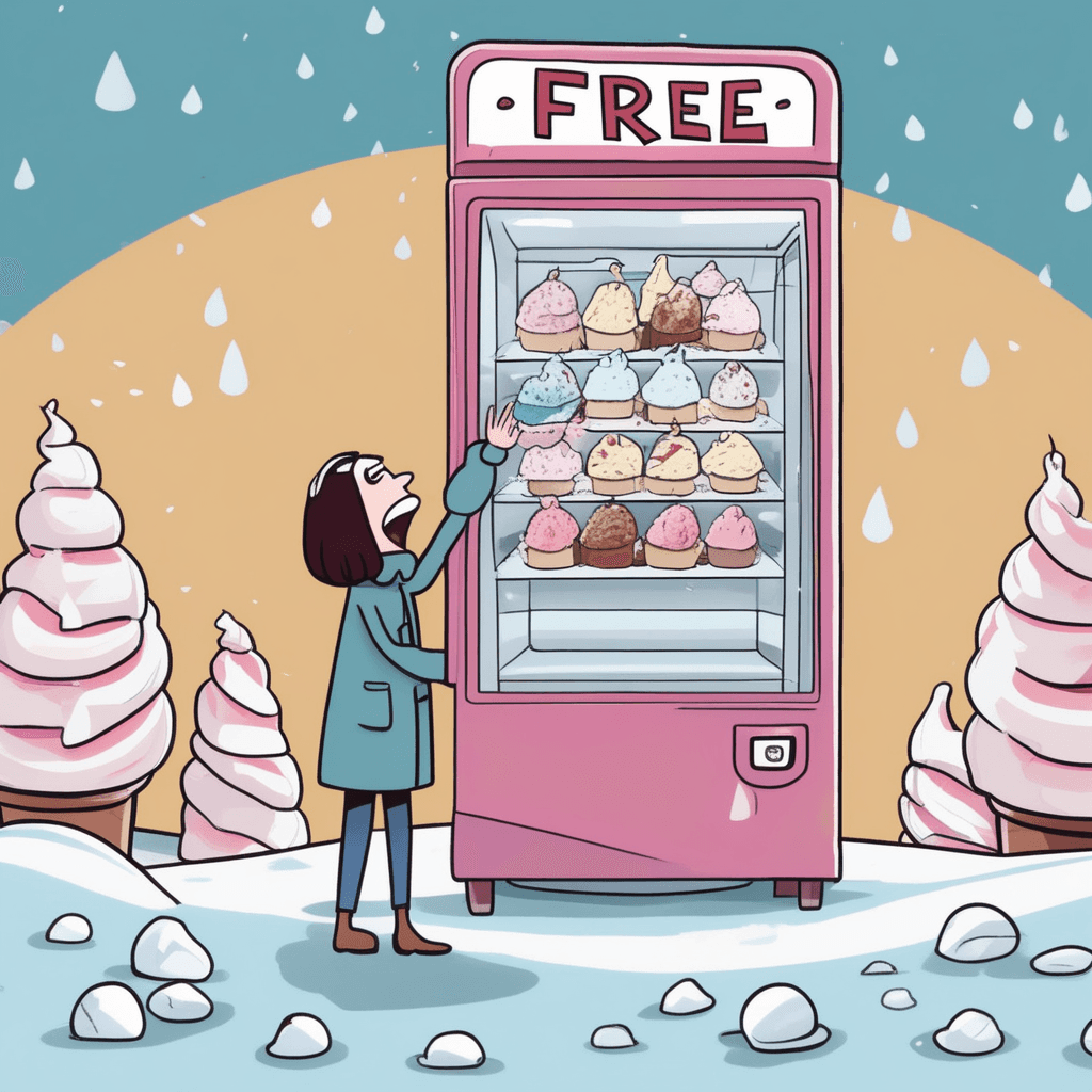 무료(free) 아이스크림인데 너무 추워서 찡그려요!