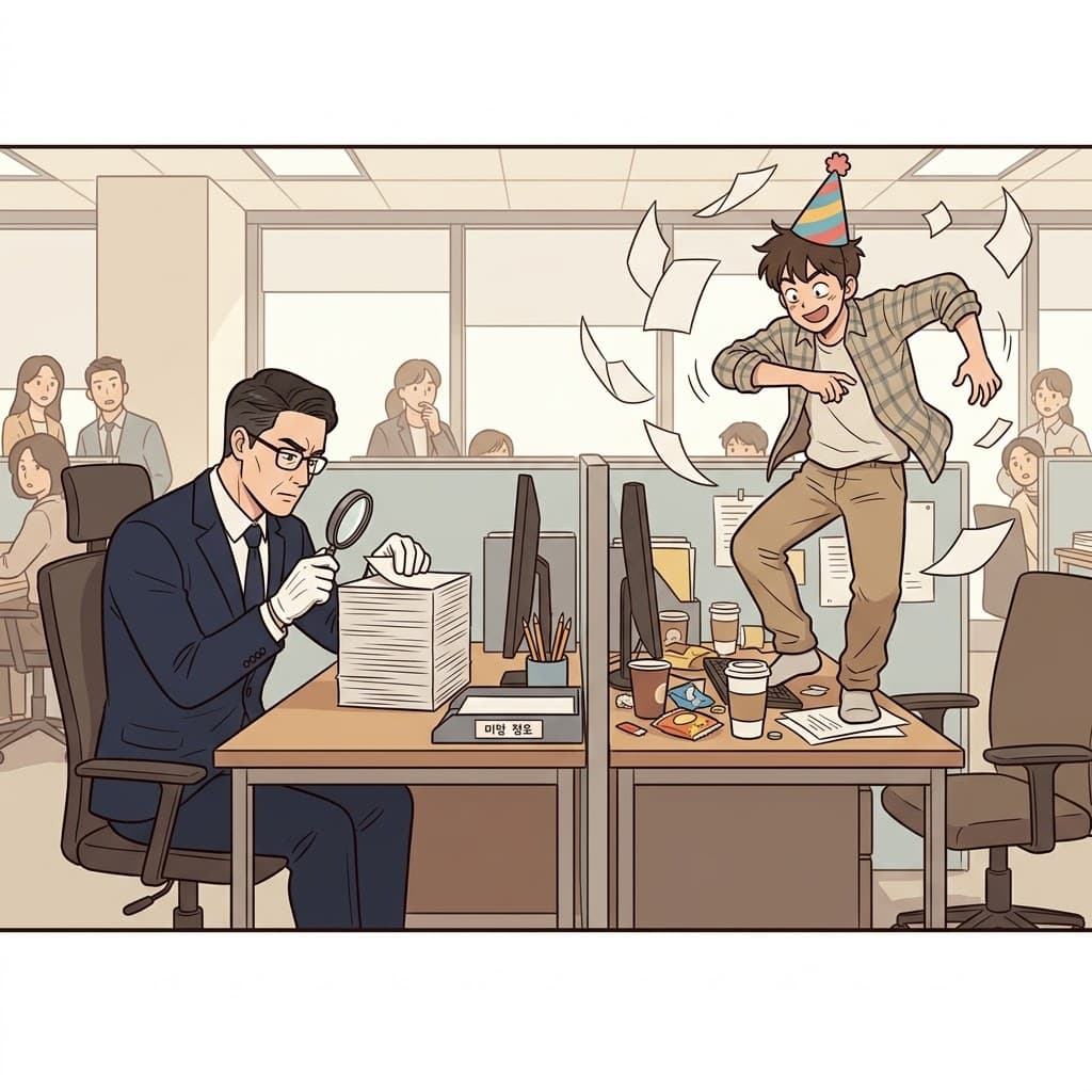매니저는 매우 꼼꼼했지만(meticulous), 책상 위에서 추는 직원의 우스꽝스러운(ridiculous) 춤은 그가 완전히 경솔하다는(frivolous) 것을 증명했다.