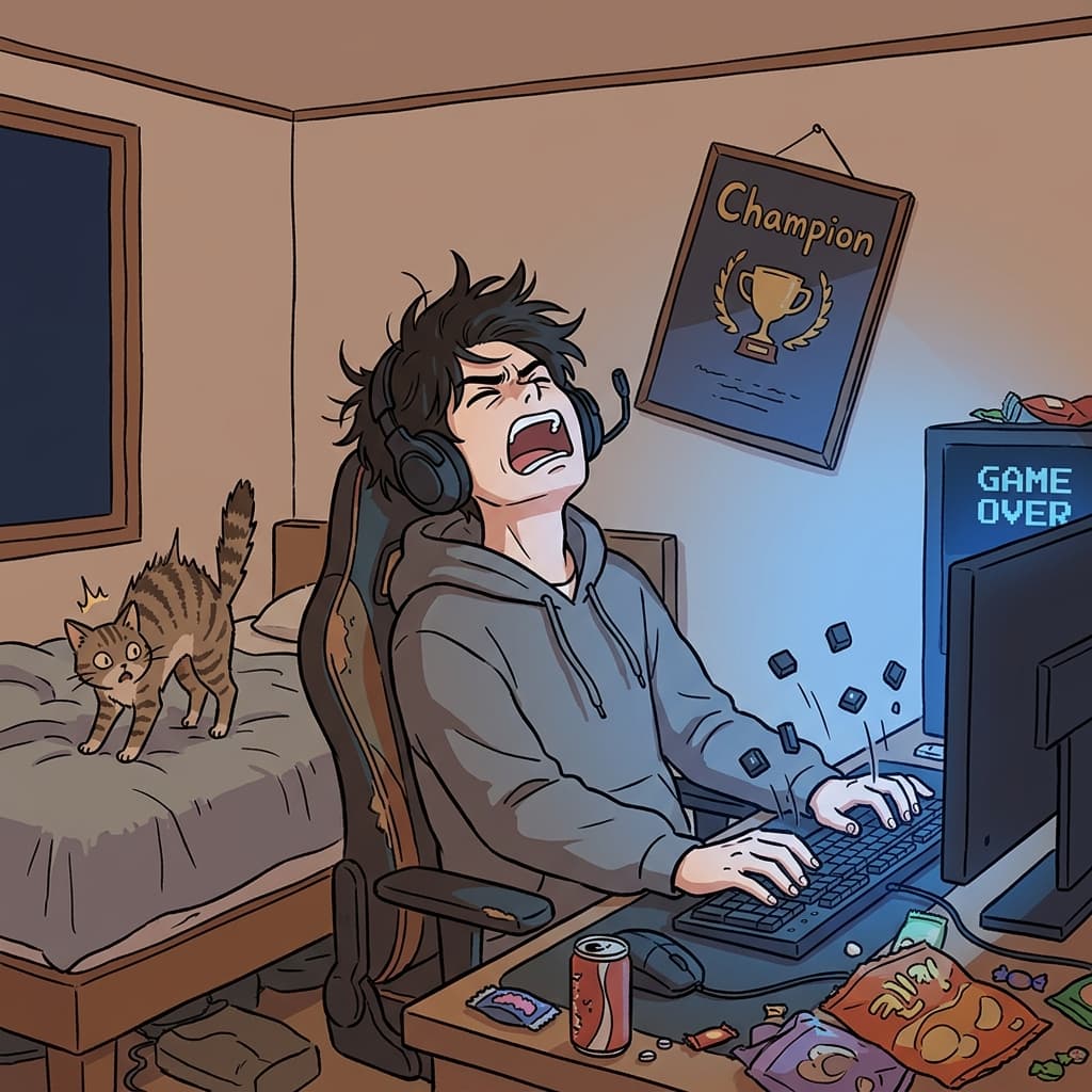 또 게임에서 지자 키보드를 쾅 내려친다.