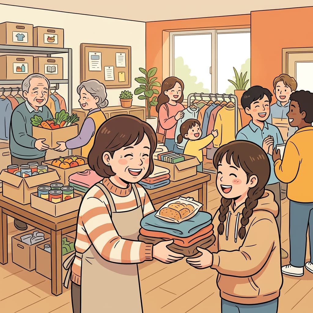 그 여성은 도움이 필요한 사람들에게 음식과 옷을 아낌없이 기부했다.