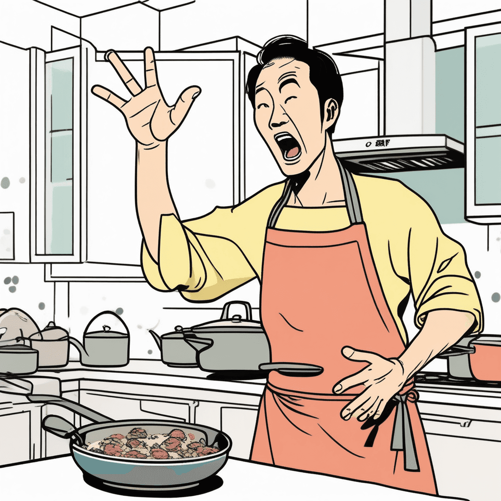 요리사의 제스처가 너무 크고 과장되어서 말이 끝나도 손짓은 계속! 제스처 큰 레이트!