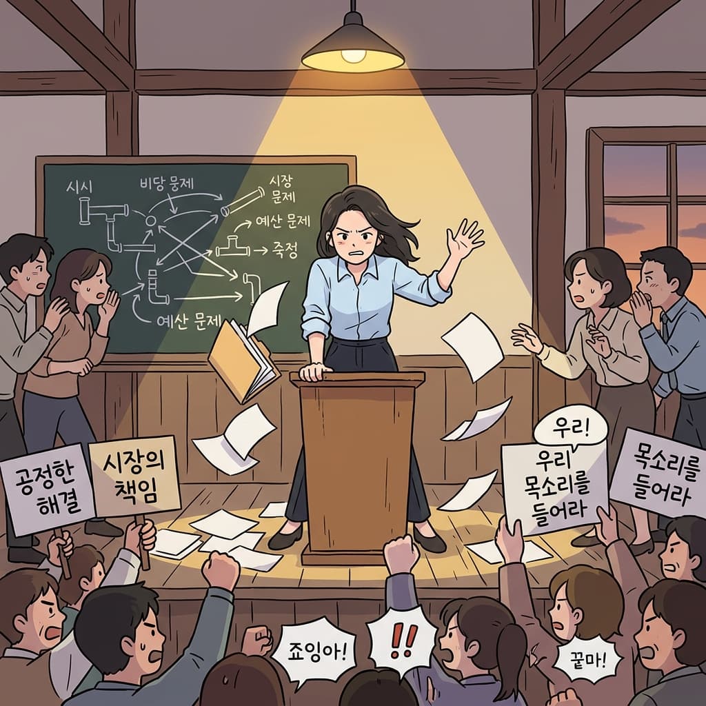 젊은 시장은 성난 시민들의 항의와 정면으로 씨름해야 했다.