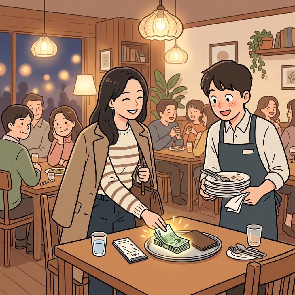 친절한 서비스에 감동해서 팁을 후하게 남겼다.