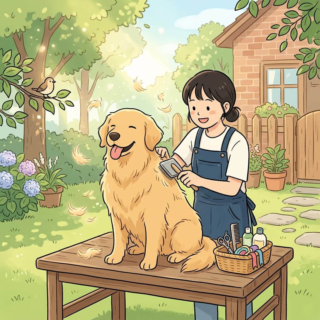 일요일 아침마다 골든 리트리버를 정성껏 빗겨준다.