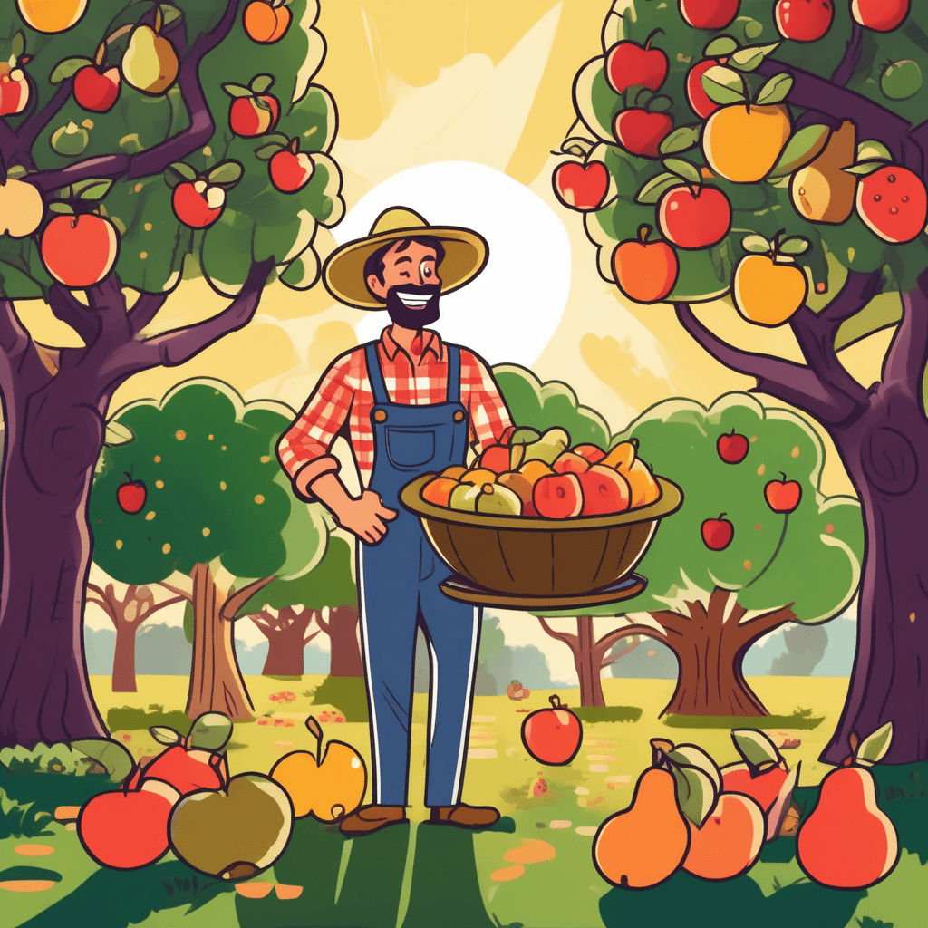 과일 그릇(grove) 보여주는 농부