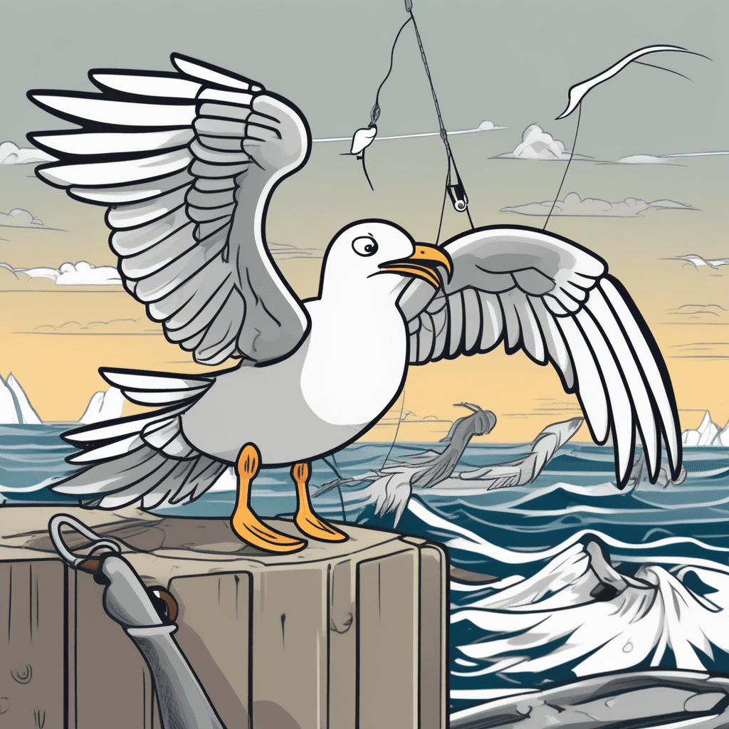 갈매기가 미끼에 걸렸네! 걸매기처럼 속기 쉬워!