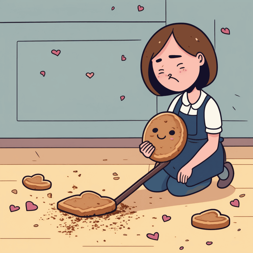 하프(반쪽) 하트 쿠키 들고 성의없이 청소하기!