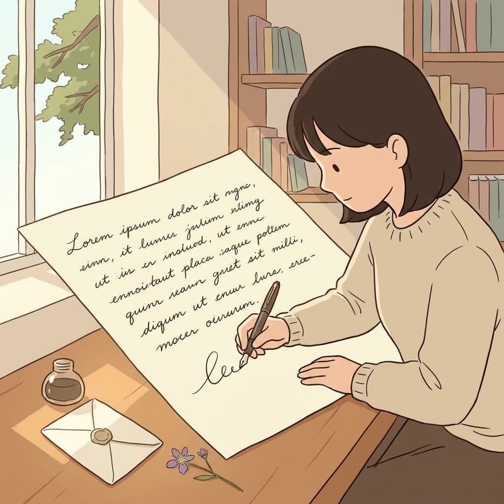 그녀의 손글씨가 편지 위에 우아하게 흘러간다.