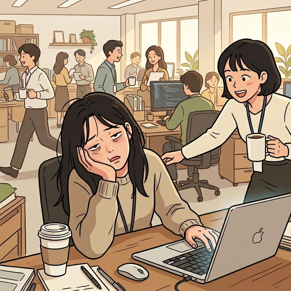 거의 잠을 못 잤다 — 하루 종일 그게 티가 난다.