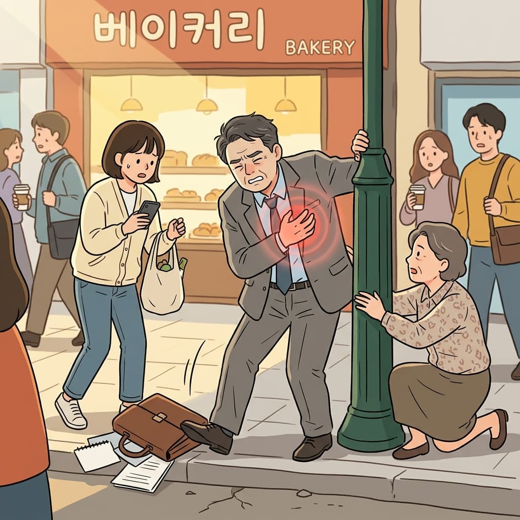 갑자기 가슴을 움켜쥐며 쓰러졌다. 심장마비였다.