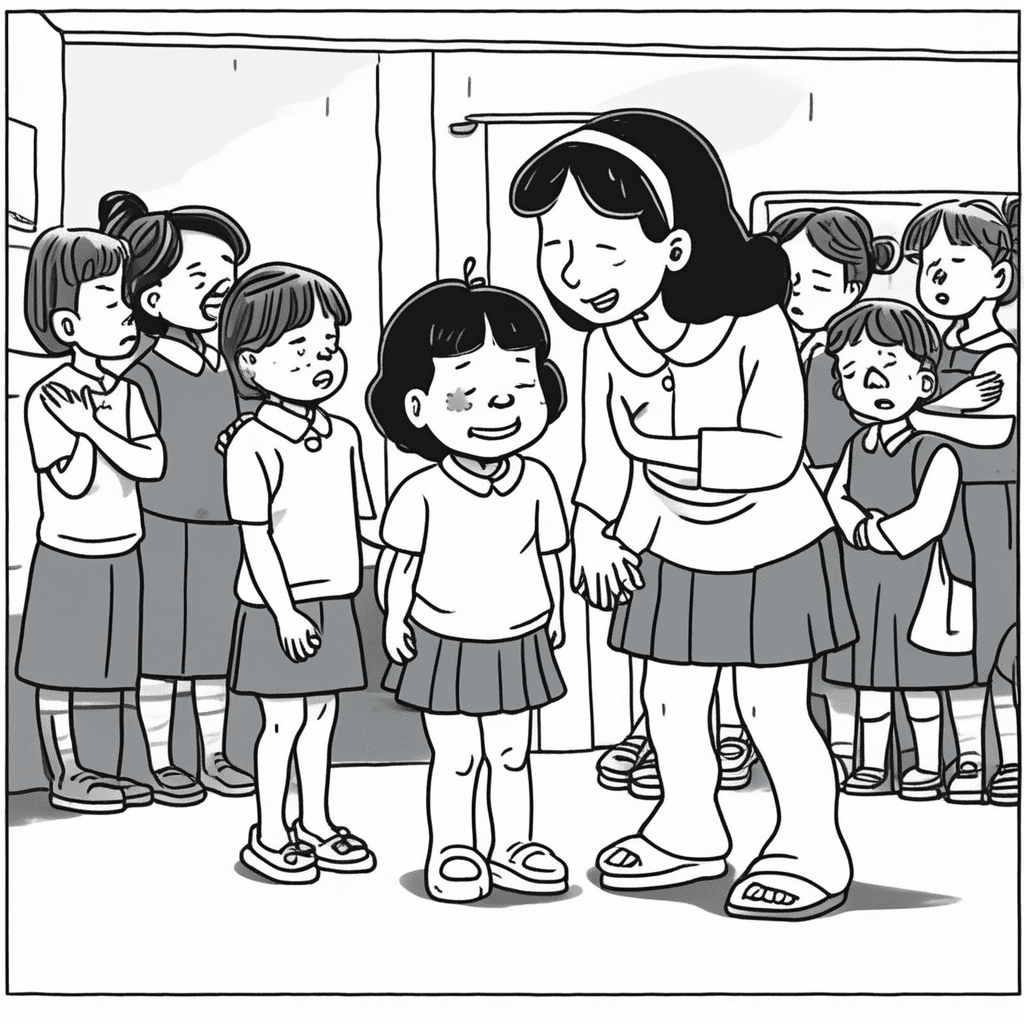 유치원 문 앞에서, 마음을 다독여주니 똑똑해져!