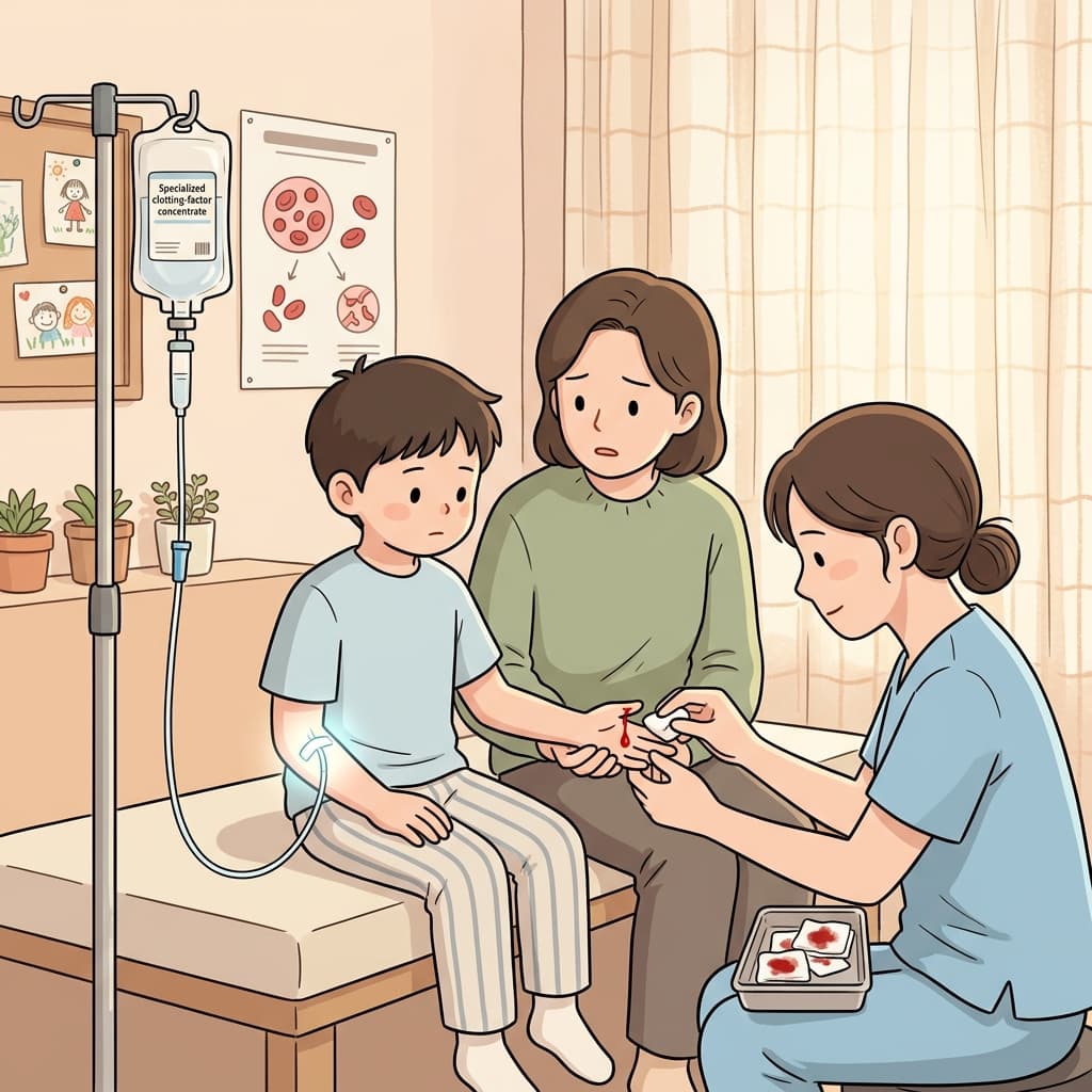작은 상처인데도 피가 멈추지 않는다 — 혈우병 때문이다.