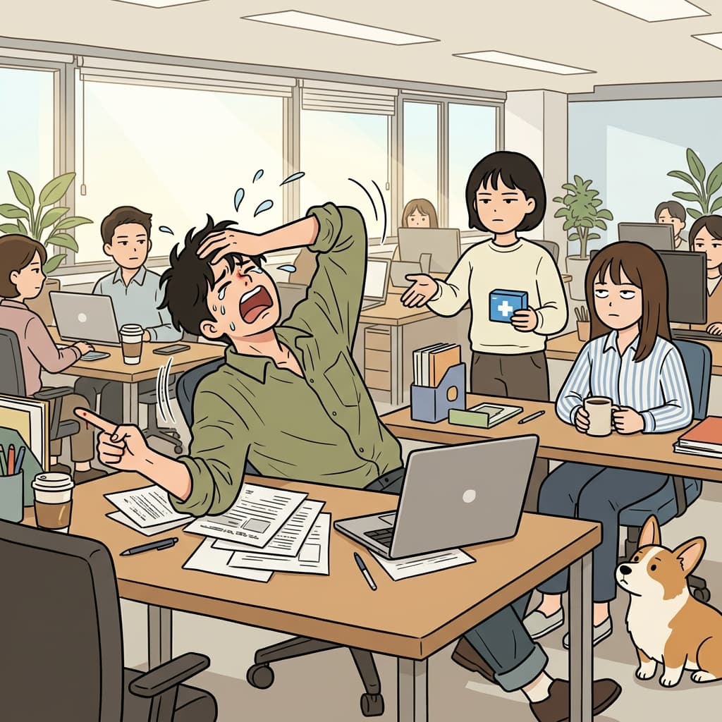 종이에 살짝 베였을 뿐인데 완전 오버하며 쓰러진다.