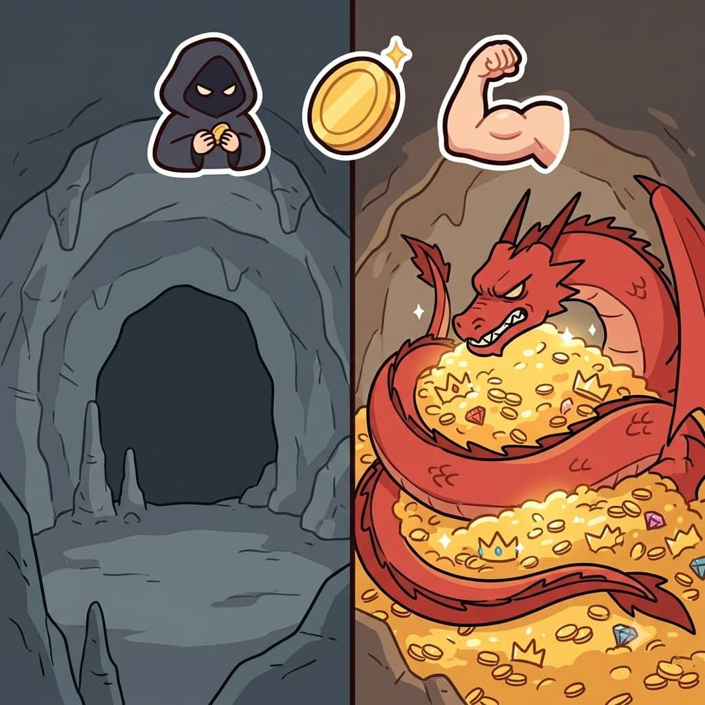 H(숨기다) + O(물건들) + ARD(열심히, 단단히) — 빛나는 물건들(O)을 동굴에 매우 열심히(ARD) 숨기기로(H) 결정하며, 용은 황금을 비축하고 모아두기(hoard) 시작했다.
