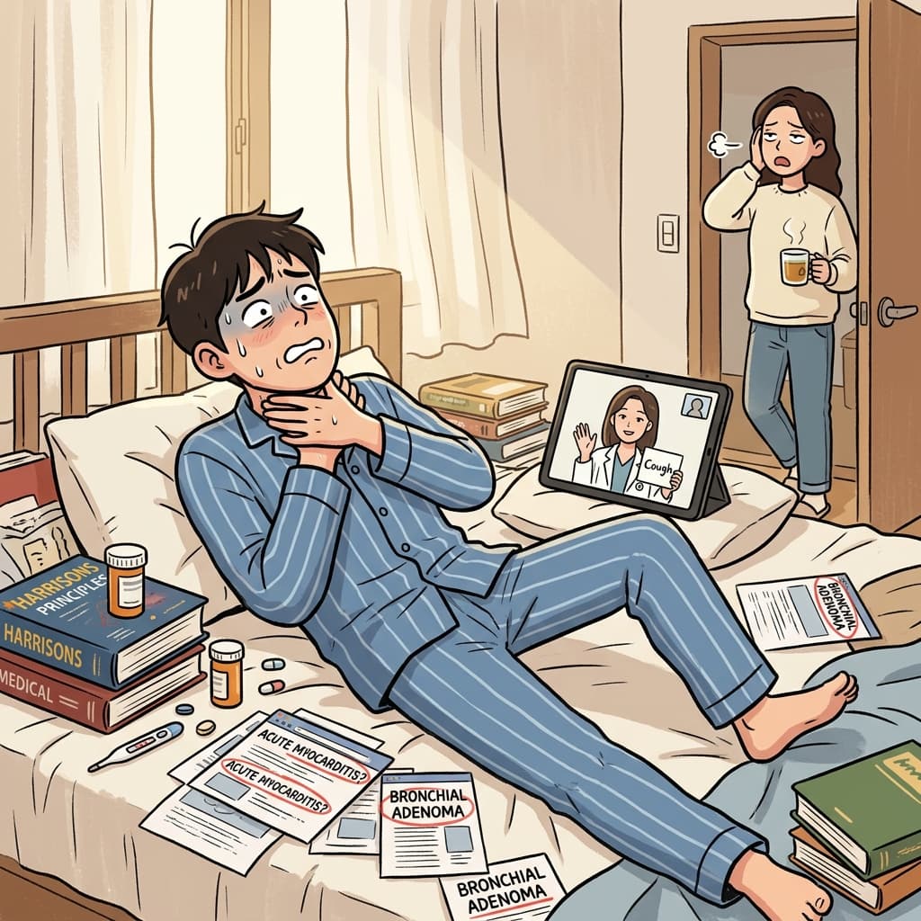 그는 가벼운 기침 하나로 희귀병에 걸렸다고 확신한다.