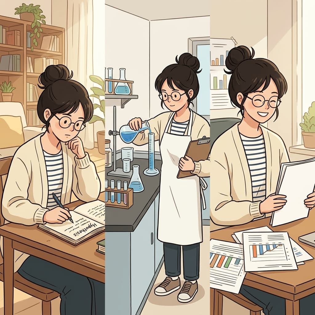 과학자는 가설적인 아이디어를 실험으로 검토한 뒤 결론에 도달했다.