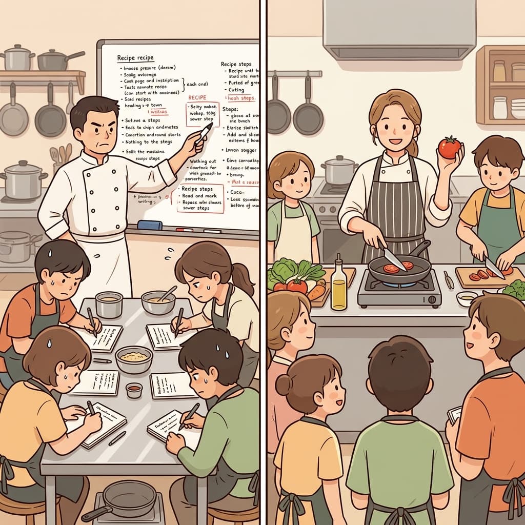 그려서 보여주고, 직접 시연해라 — 자세히 설명할 필요가 없다.