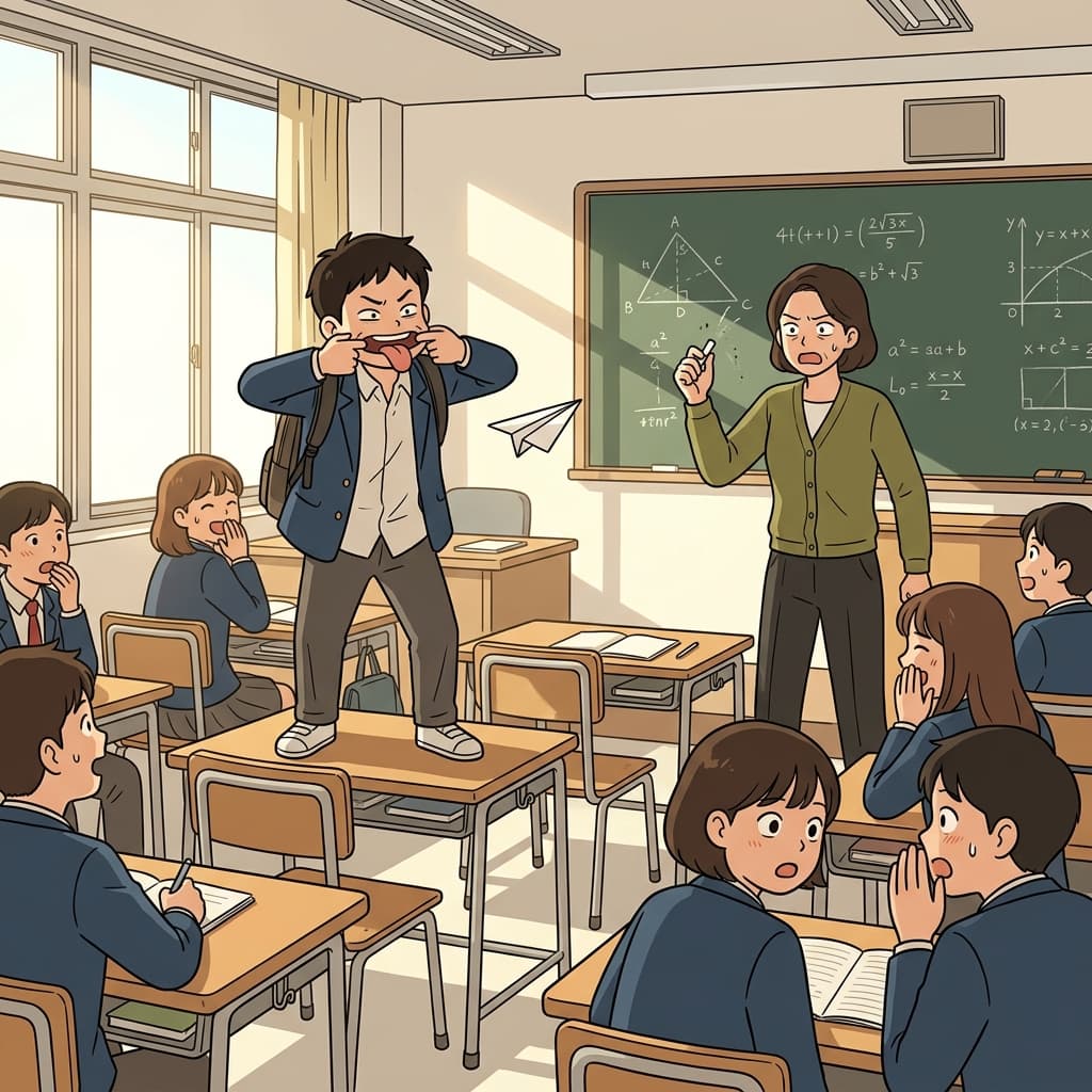 저 학생, 선생님 앞에서 대놓고 놀리네. 진짜 뻔뻔하다.
