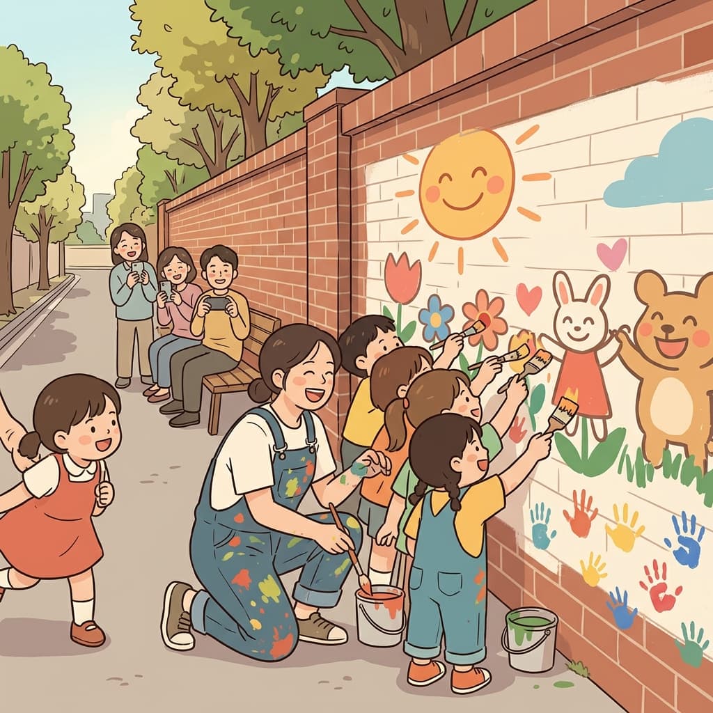 동네 아이들과 함께 벽화를 그렸어요.
