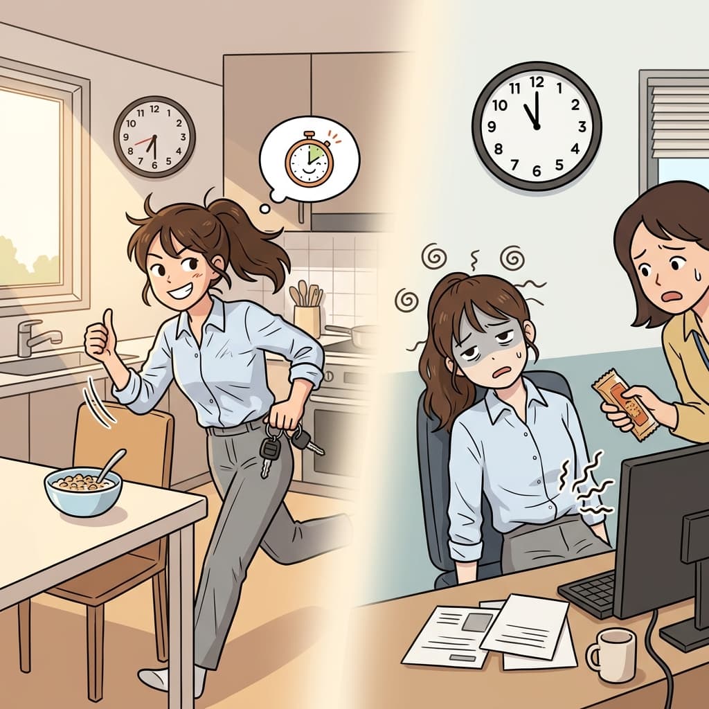당장은 아침 거르면 시간이 남지만, 점심 전에 배고픔이 몰려온다.