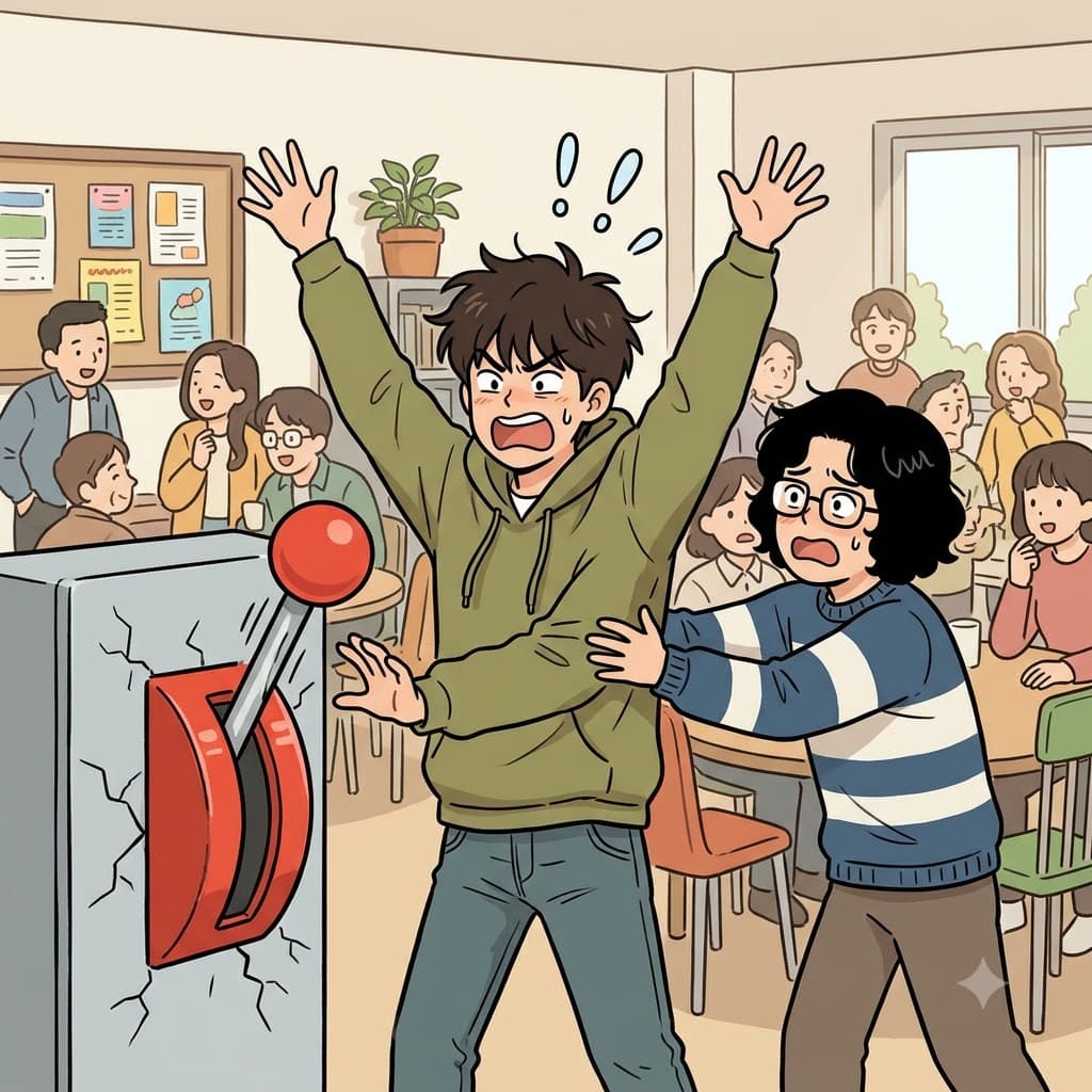 그가 생각 없이 행동하자 그녀는 "인, 컨트롤!"이라며 통제력을 잃었다고 말했다.