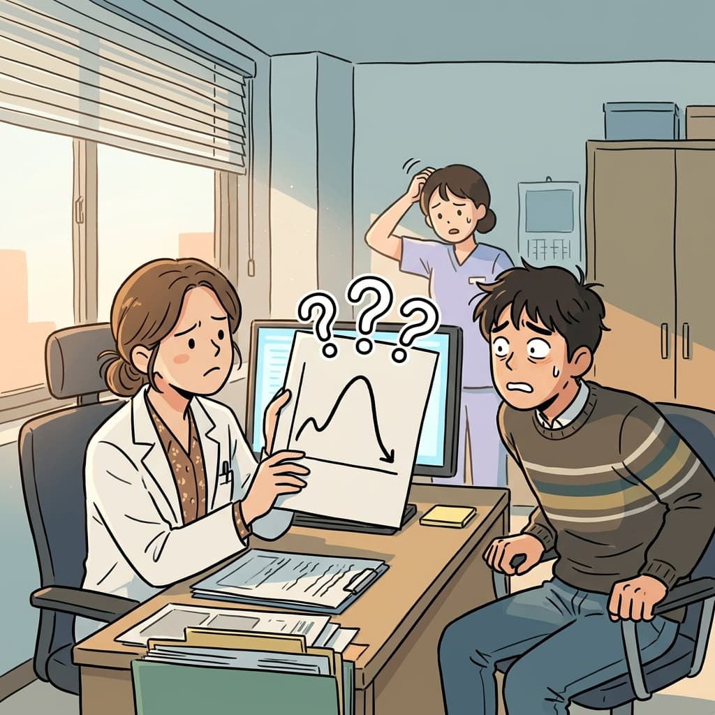 검사 결과가 애매해서 의사도 뭐라 말하기 어려웠다.