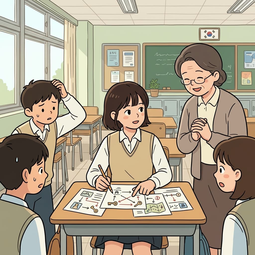 학생은 찍지 않고 귀납적 추론으로 어려운 퍼즐을 풀었다. (작은 단서를 하나씩 모아 결론을 만든다)