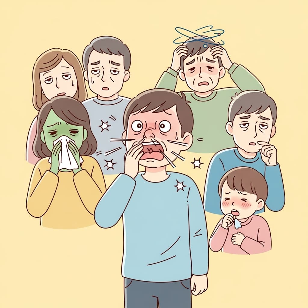 학생이 재채기로 같은 반 친구들에게 병을 감염시킨다