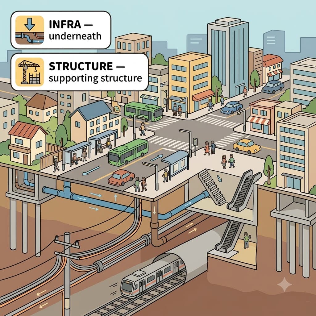 기술자들은 성장하는 도시를 뒷받침할 새로운 기반 시설(infrastructure)을 설계했다.