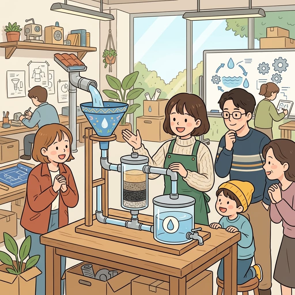 그 엔지니어는 물을 절약하는 기발한 장치를 설계했다.