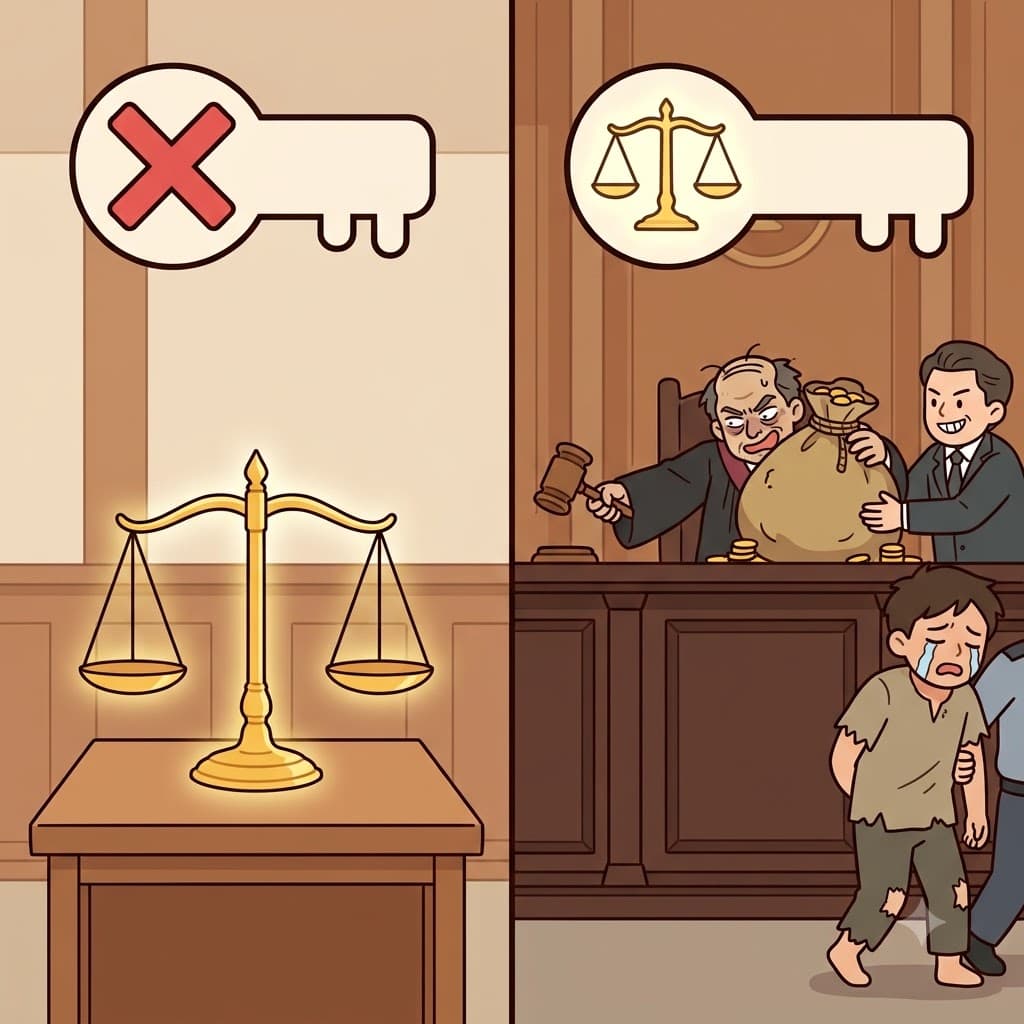 IN(없는) + IQUIT(공평함/equity) — 공평함(IQUIT)에 대한 존중이 전혀 없는(IN) 부패한 판사는 완전히 부당하고 사악한(iniquitous) 판결을 내렸다.