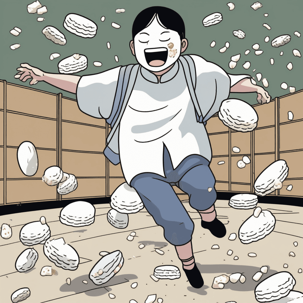 인절미 들고 가다가 져서 다쳤다! 아야야!