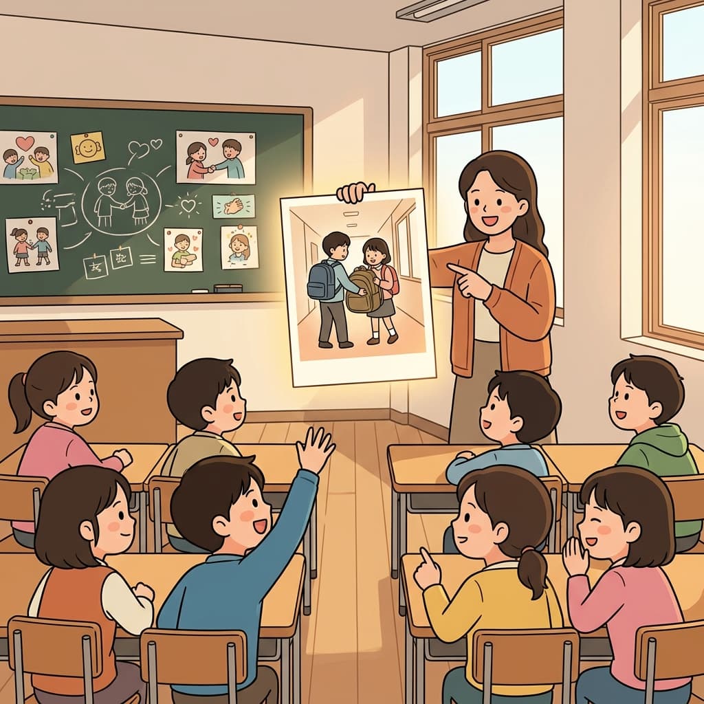 선생님이 이번 주 착한 일 한 가지를 예로 들어 보여줬다.