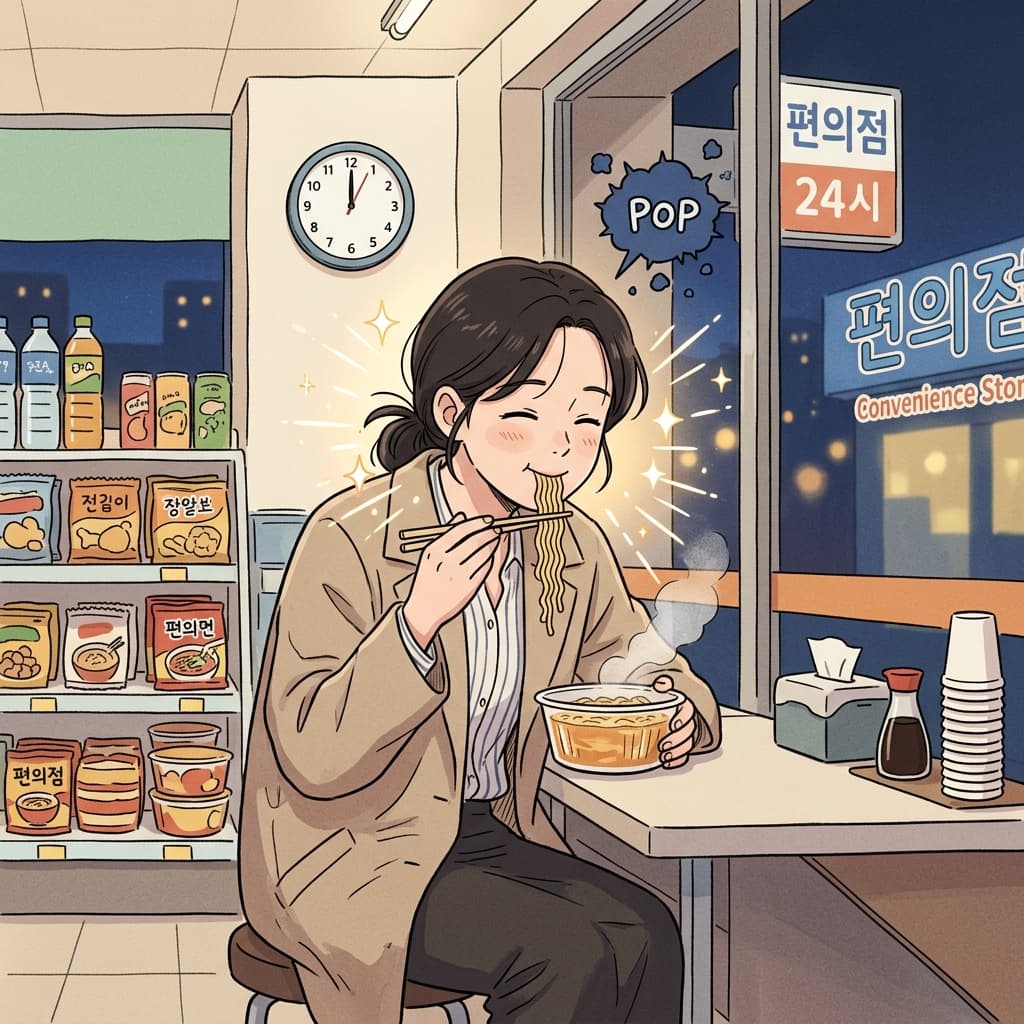 뜨거운 라면 한 입에 그 순간 피로가 싹 풀렸다.
