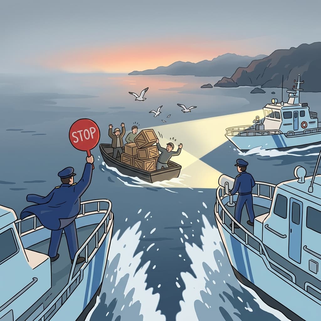 밀수선이 해안에 닿기 전에 해안경비대가 막아섰다.