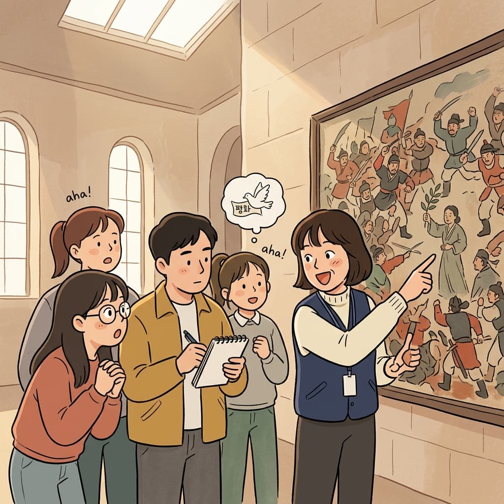 박물관 가이드가 그림 하나하나의 숨은 의미를 풀어서 설명해준다.