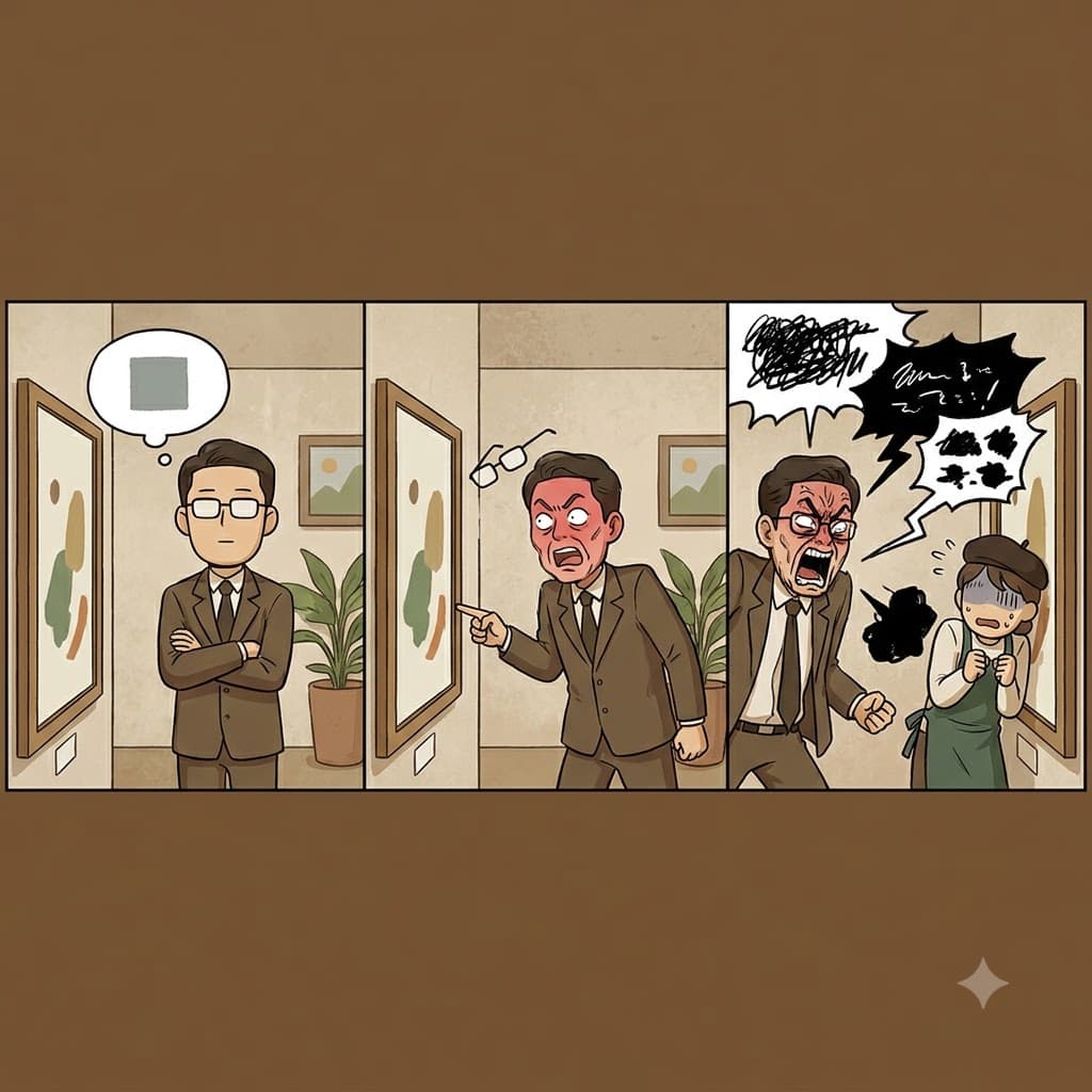 차분하고 객관적인(objective) 평가를 내리는 대신, 격분한 비평가는 잔인한 독설(invective)을 퍼부으며 그 그림을 깎아내렸다.