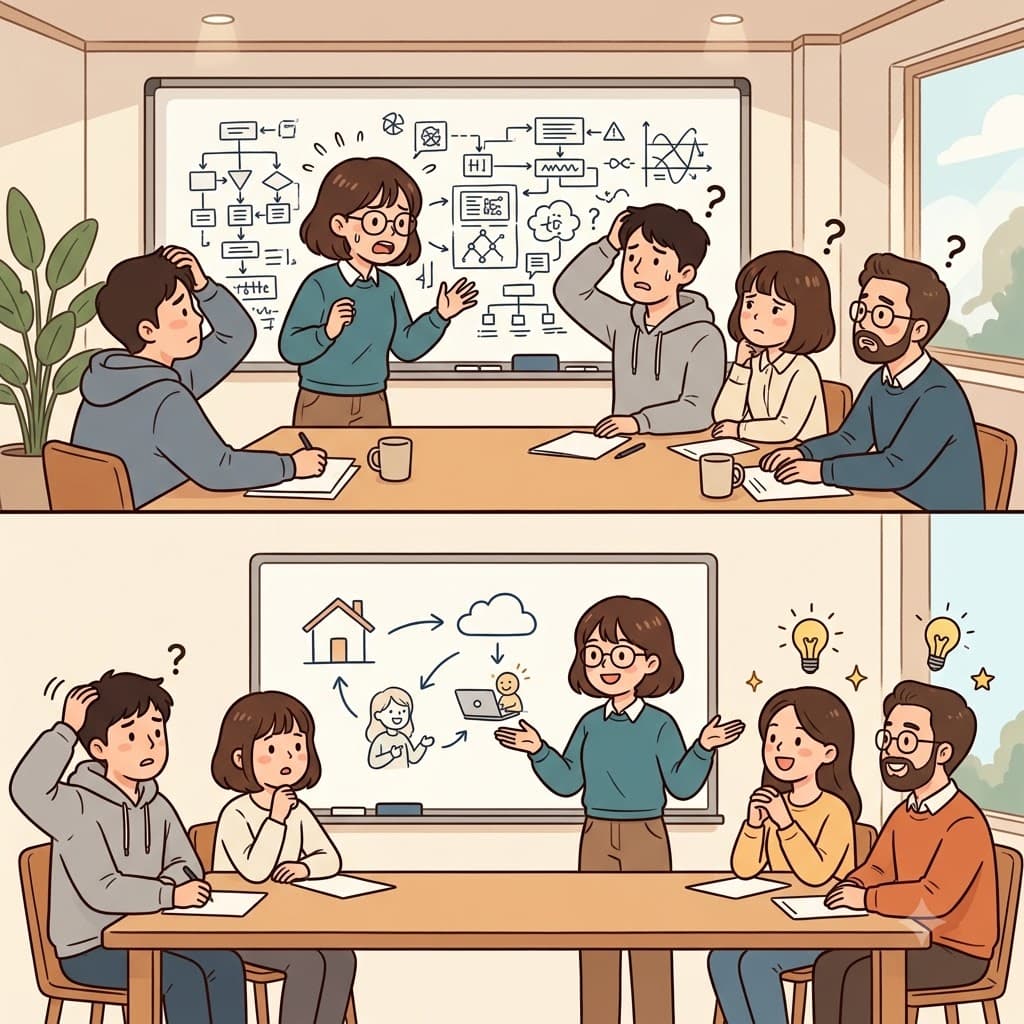 엔지니어는 전문 용어(jargon)를 빼고 쉬운 말로 아이디어를 설명했다.