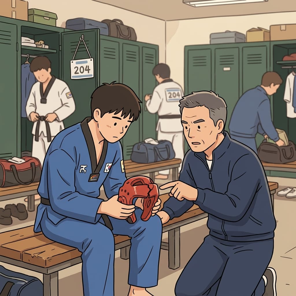 턱 보호구의 작은 결함 하나 때문에 — 그 선수는 대회에서 기권해야 했다.