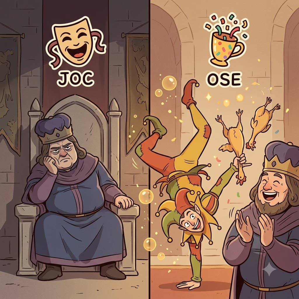 JOC (농담) + OSE (~이 가득한) — 장난기(OSE) 가득한 태도로 우스꽝스러운 농담(JOC)을 던짐으로써, 엔터테이너는 자신의 익살맞은(jocose) 본성을 보여주었다.
