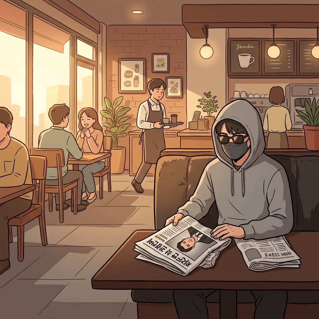 스캔들 이후, 그 배우는 한동안 조용히 지내기로 했다.