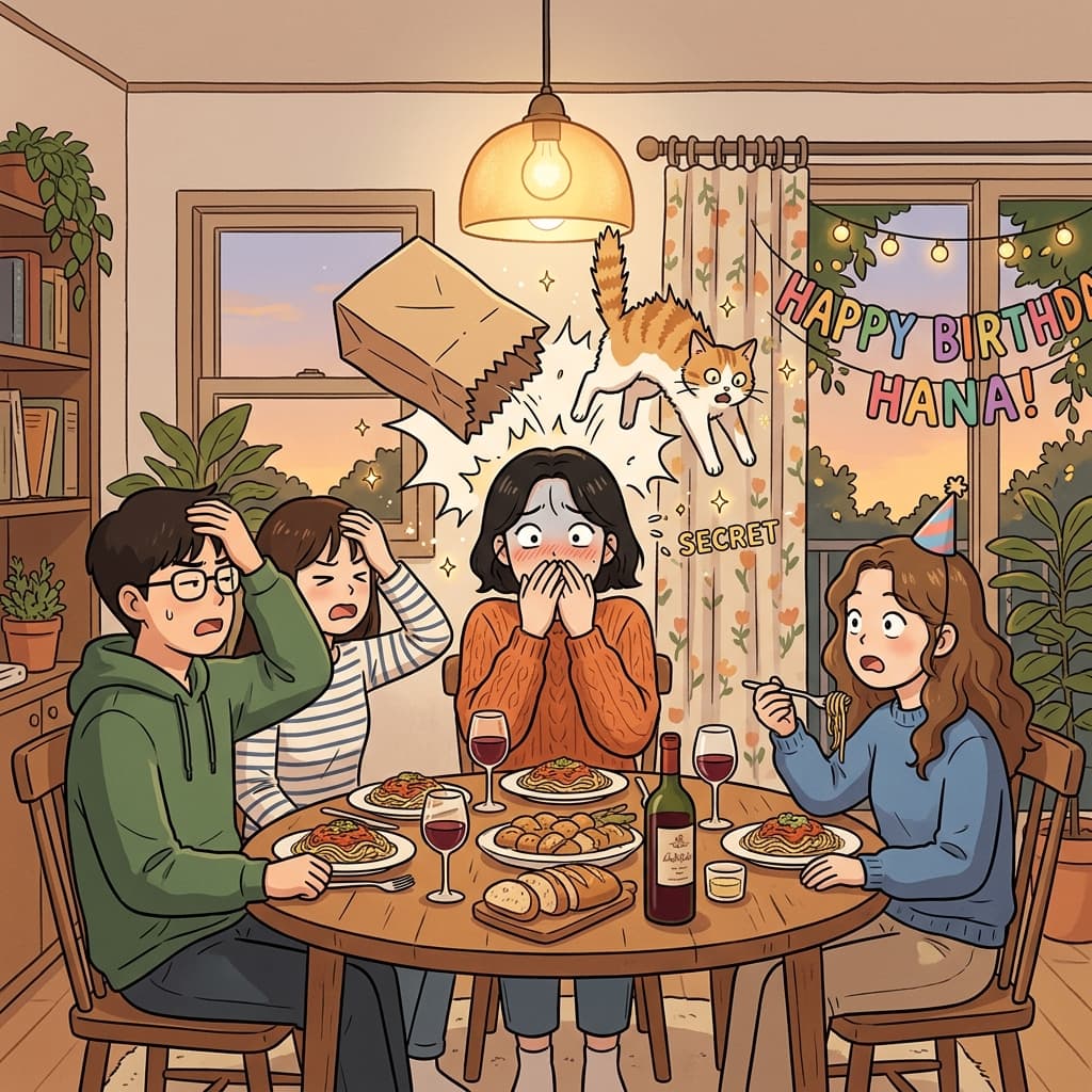 저녁 먹다가 실수로 깜짝 파티 얘길 꺼내버렸다.