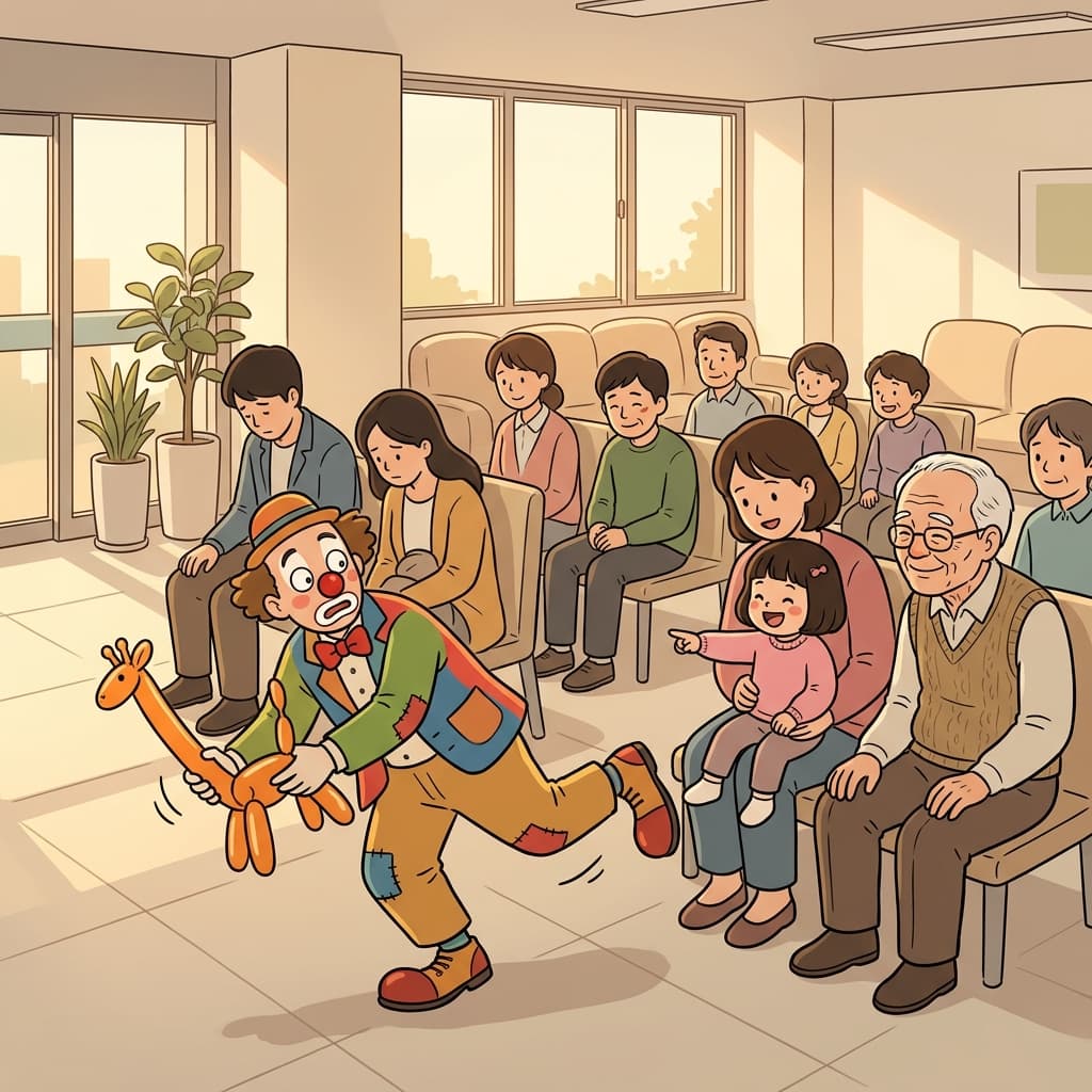 광대가 던진 농담 하나에 병원 대기실 공기가 확 풀렸다.