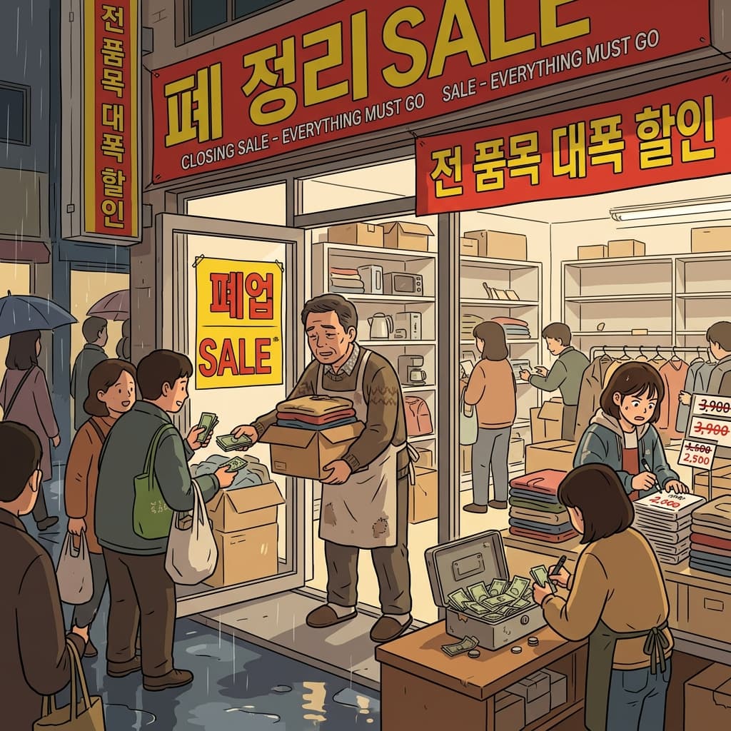 가게가 망해서 남은 물건을 다 헐값에 처분했다.