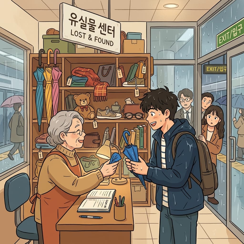 역 분실물 보관소에서 잃어버린 우산을 찾았다.
