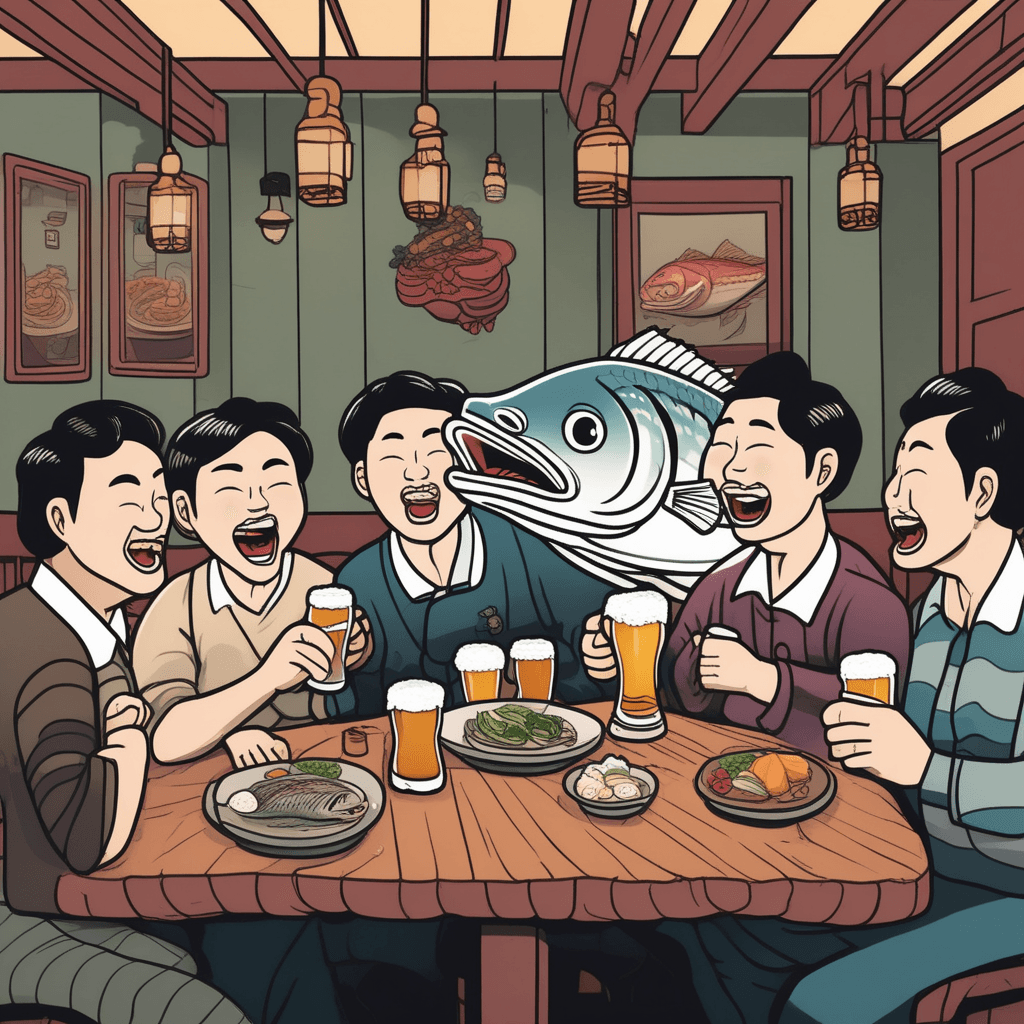 맥주 마시며 꼬불꼬불 몸을 틀고 있는 고등어!