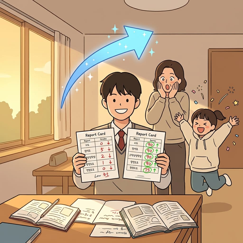 몇 달 과외 받더니 성적이 눈에 띄게 올랐다.