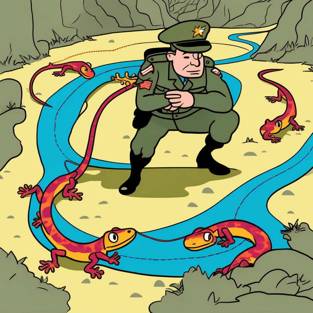 사령관이 따라가네, 도롱뇽의 구불길을!