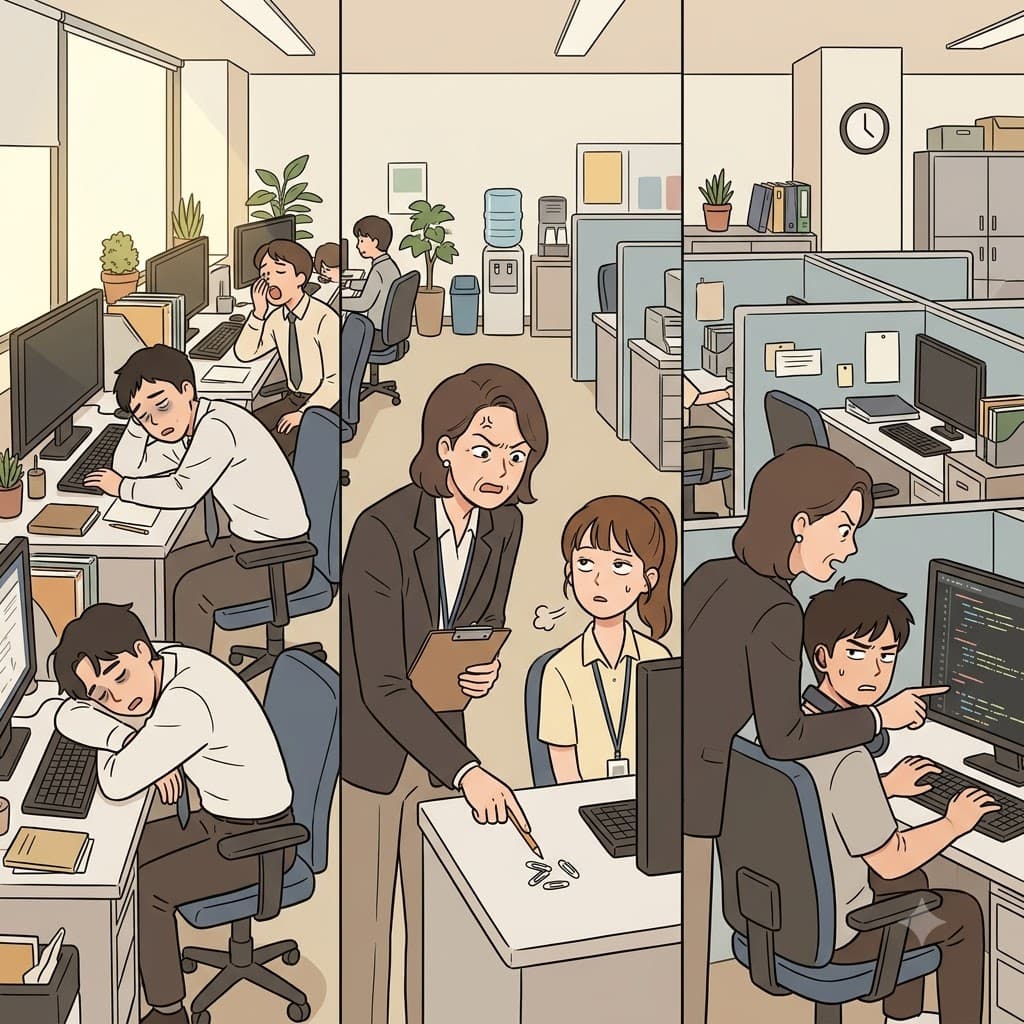관리자는 성가신(bothersome) 세부 사항을 계속 지적해 오후를 피곤하게(tiresome) 만들고, 모든 사람의 일에 끊임없이 참견했다(meddle).
